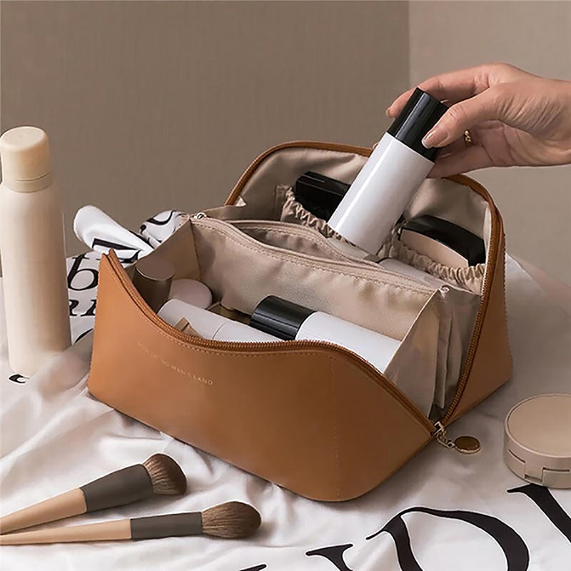 Large-Capacity Travel Cosmetic Bag Portable PU Makeup Bag/Box Pouch Women Waterproof Bathroom Washbag Multifunctional Toiletry Kit Storage Box