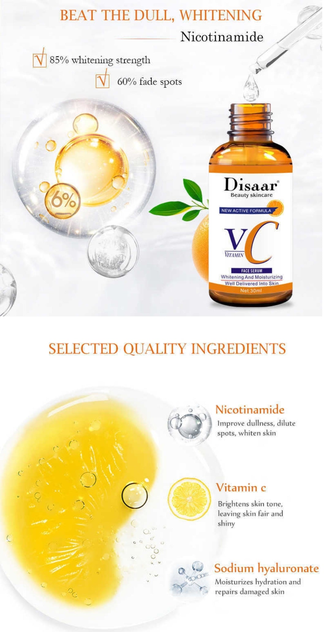 Disaar Vitamin C & Hyaluronic Acid Face Serum Whitening & Moisturizing Facial Care