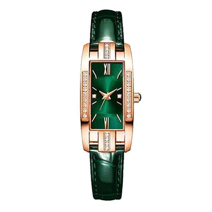 Womens Watches Fashion Square Ladies Quartz Watch Bracelet Set Green Dial Simple Leather Luxury Women Watches