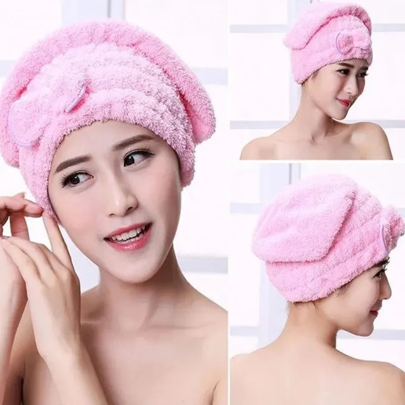 Shower Cap Women Hair Cap Microfibre Quick Hair Drying Bath Spa Bowknot Cap Wrap Towel Hat For Bath Bathroom Accessories