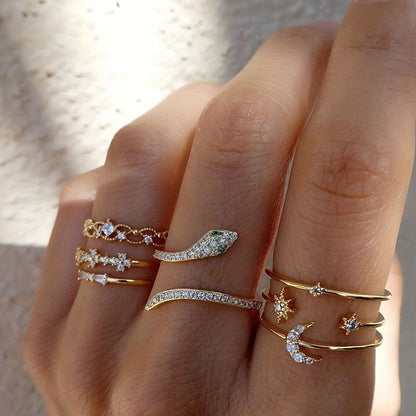 Star Moon Ring Love Leaves Geometric 10-piece Ring Creative Retro Female Joint Multiple Set Combination Ring