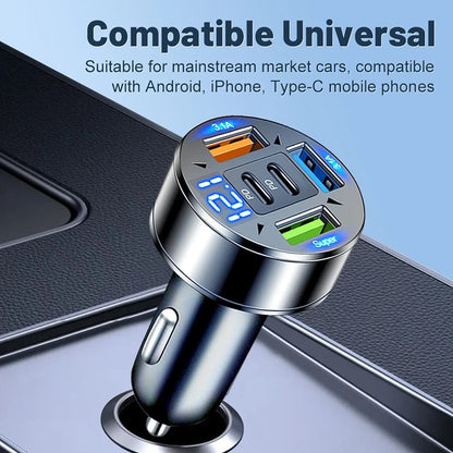 250W 5 Ports Car Charger LED Display Fast Charging PD QC3.0 USB C Car Phone Charger Type C Adapter In Car For IPhone Samsung Xiaomi TECNO Infinix itel