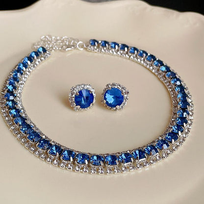 Necklace, gemstone, women's earring set, collarbone chain, high-end accessory Necklace and earring set