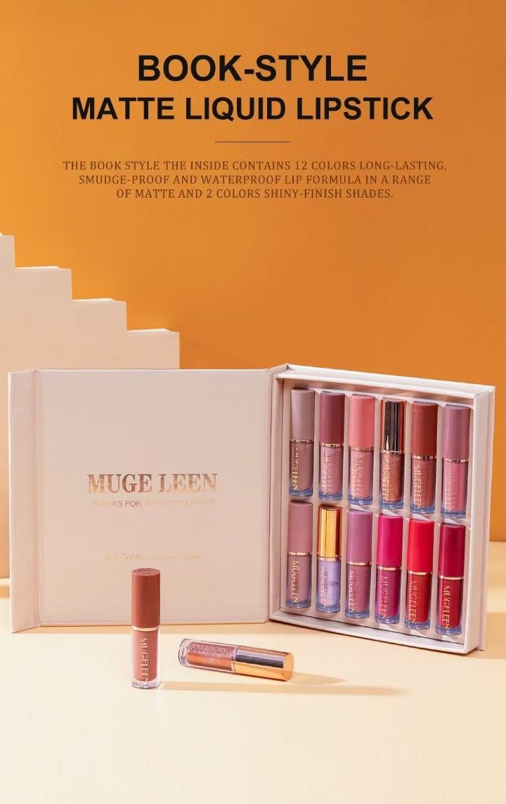🔥 Welfare free perfume, only one week Muge leen12PCS/Set Lipsticks Matte Lip Gloss Sets Makeup Lasting Velvet Liquid Lipstick Set Cosmetic