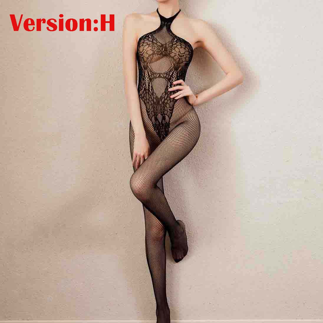 Women's Sexy Bodystocking Lingerie Crotchless Plus Size Fishnet Nightwear Tights See Through Bodysuit Clubwear Sleepwear Gift for Wife Girlfriend 9 Styles Option