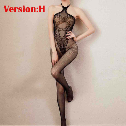 Women's Sexy Bodystocking Lingerie Crotchless Plus Size Fishnet Nightwear Tights See Through Bodysuit Clubwear Sleepwear Gift for Wife Girlfriend 9 Styles Option