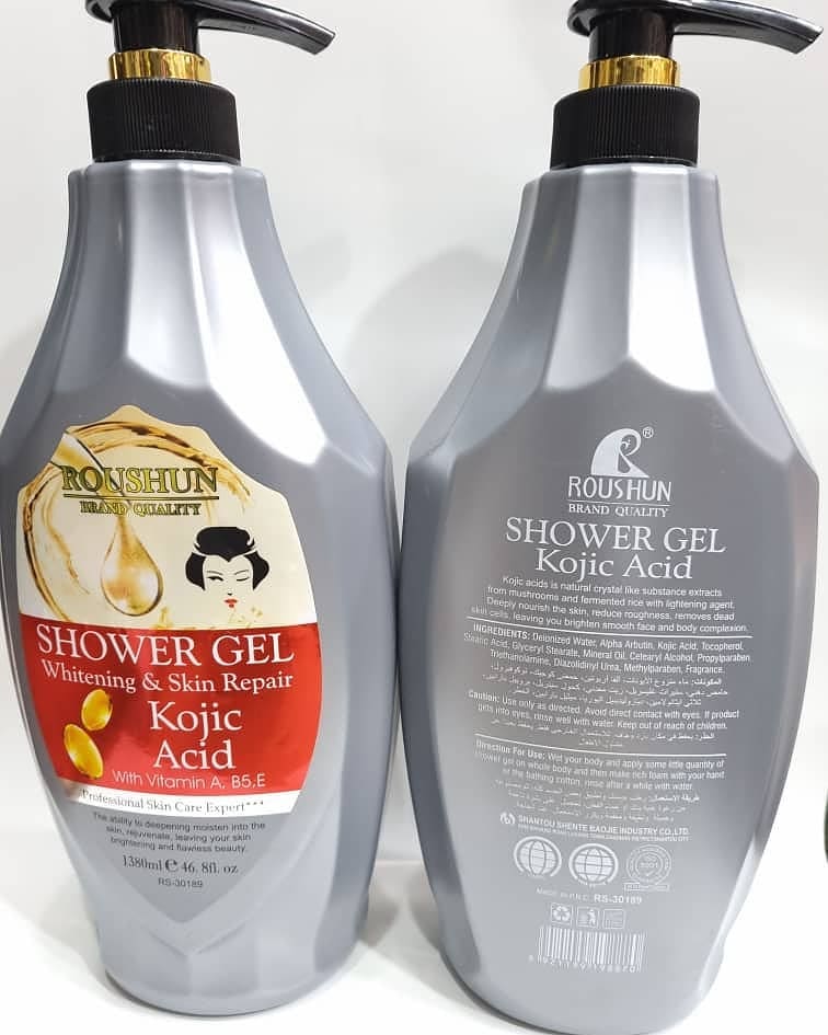 2 Packs Roushun Kojic Acid Shower Gel -1380ml X 2 Body Fast Whitenng Shower Gel Deeply Cleanses Rich and Creamy blend Softer Skin After Wash Roushun Kojic Acid Shower Gel 1380ml X 2