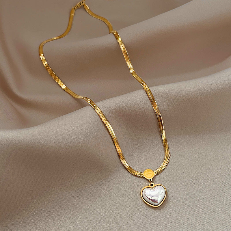 Non Fading Necklace Pearl Heart Pendant Stainless Steel Gold Color Necklace Party For Womens Luxury Jewelry Accessories Pearl Charms Chain Choker Necklaces Earrings For Women Girl Friend gif