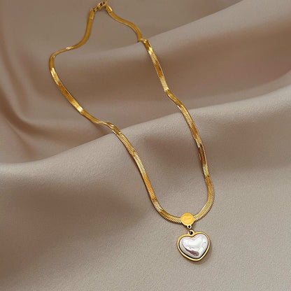 Non Fading Necklace Pearl Heart Pendant Stainless Steel Gold Color Necklace Party For Womens Luxury Jewelry Accessories Pearl Charms Chain Choker Necklaces Earrings For Women Girl Friend gif