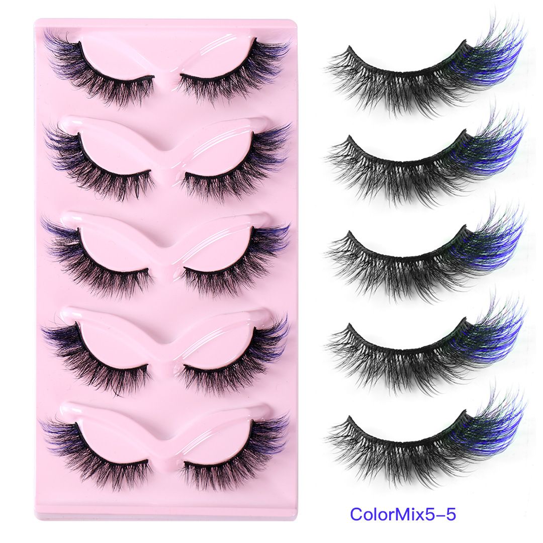 5 pairs of colorful high imitation mink fur fox eyes false eyelashes naturally thick eyelashes cat eyes eyelashes
