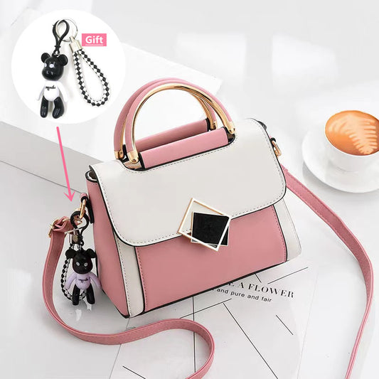 Gift (1 Bear Pendant) One shoulder large capacity portable small square bag women's bag handbag