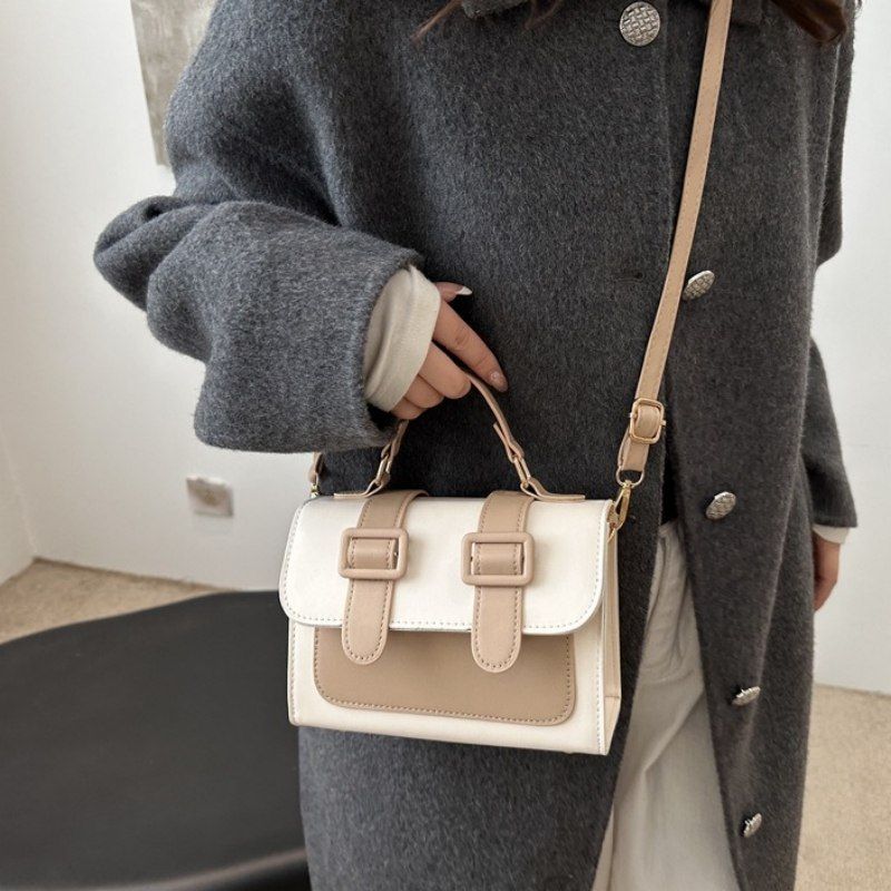 Mateamoda Chic Dual Buckle Medium Satchel Bag with Adjustable Strap Crossbody Bag