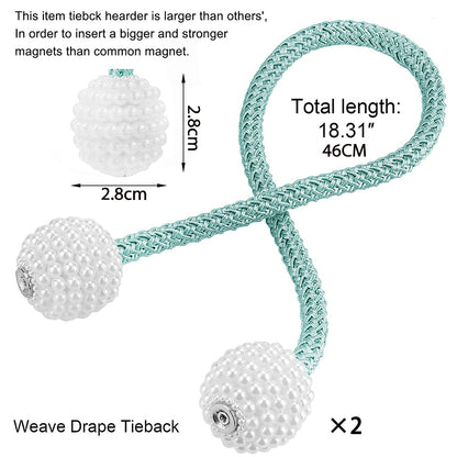 Magnetic Curtain Tiebacks Clips - Window Tie Backs Holders Curtain Buckle Tether Curtain Home Decoration Pearl Magnetic Buckle for Office Decorative Rope Holdbacks Classic Tiebacks Design