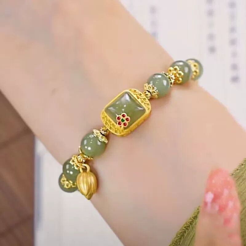 Women's beaded bracelet light luxury niche design new Chinese style sugar cube lotus bracelet transfer beads Valentine's Day birthday gift exquisite hand jewelry