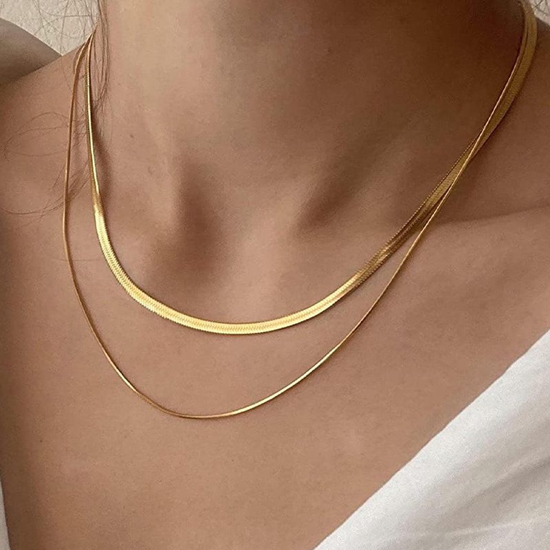 2 PCS/Set Titanium Steel Double Layered Necklace Fashionable Non-Fading High Quality Necklace Women's Personalised Collarbone NecklaceMulti-Layer Necklace Set