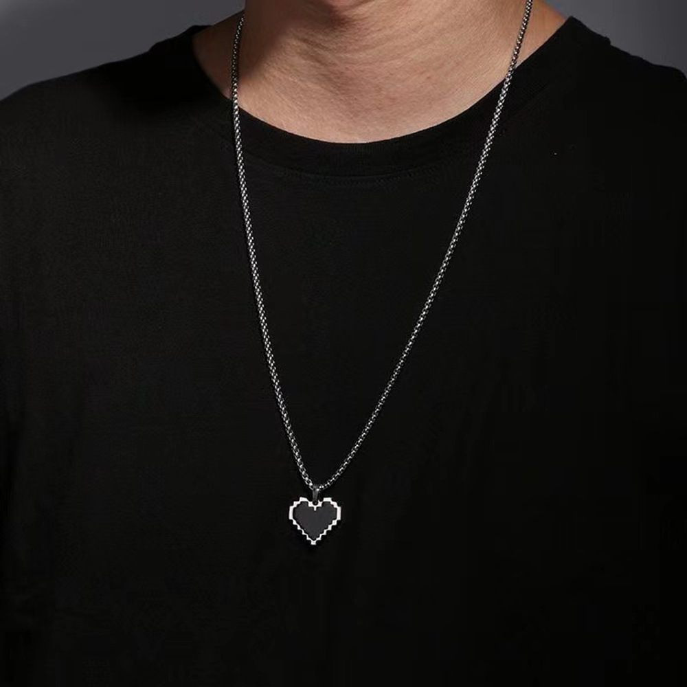 Simple Personality Hip Hop Mosaic Love Pendant Necklace Men And Women Ins European And American Versatile Titanium Steel Sweater Chain Accessories