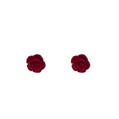 Vintage velvet rose earrings, artistic French wine red, high-end, fairy like, beautiful and niche ear accessories