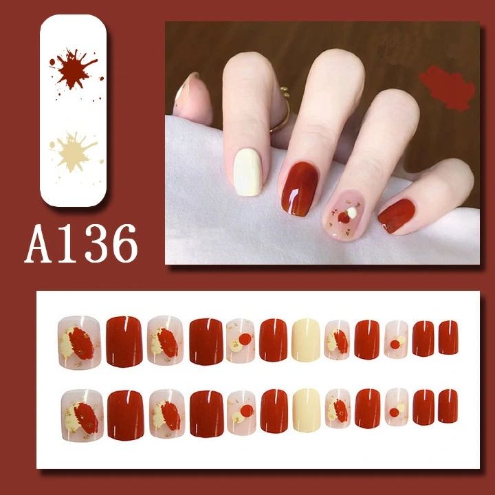 FRANK 24pcs Fake Nails Reusable Stick On Nails Press on Full Cover False Nail Tips with Jelly Stickers Makeup Accessories