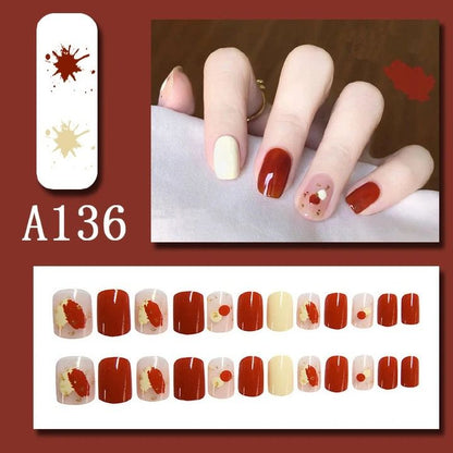 FRANK 24pcs Fake Nails Reusable Stick On Nails Press on Full Cover False Nail Tips with Jelly Stickers Makeup Accessories