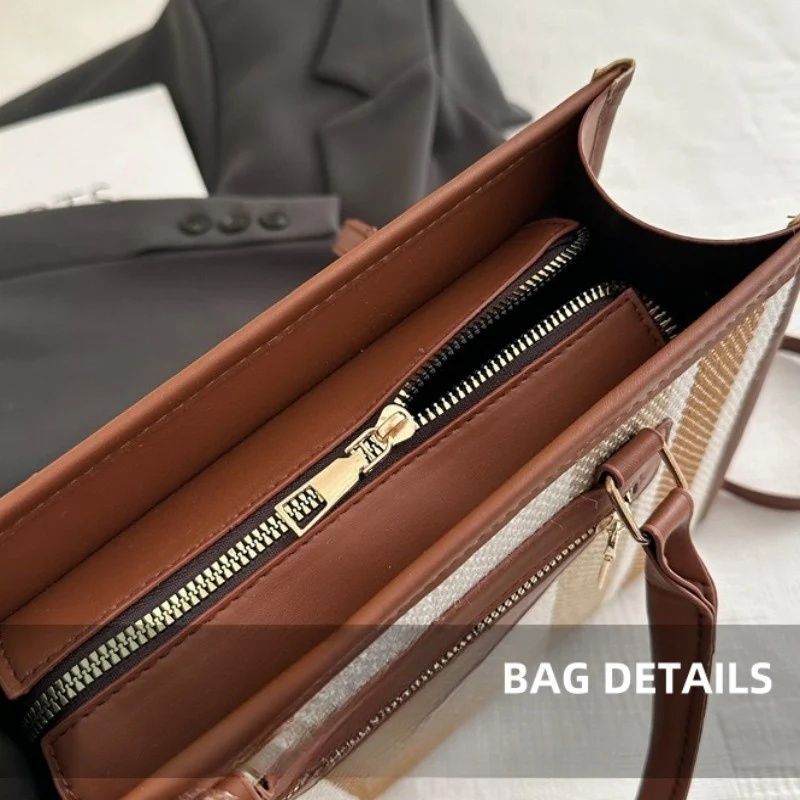 Mateamoda Elegant Striped Tote Bag with Rich Leather Accents Crossbody Bag Underarm Handbag