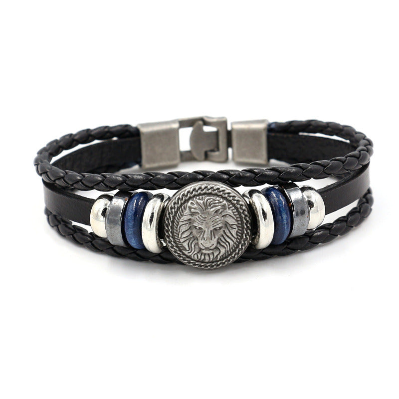 New men's bracelet Vintage lion head rivet leather bracelet Personality simple lovers bracelet bracelet