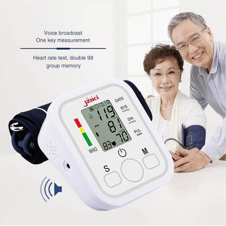 Jziki Upper Arm Blood Pressure Monitor Digital Electronic Sphygmomanomet Automatic BP Machine Heart Rate Pulse Monitor Tensiometers Meter Long Cuff Adult