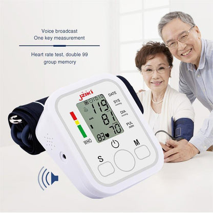 Jziki Upper Arm Blood Pressure Monitor Digital Electronic Sphygmomanomet Automatic BP Machine Heart Rate Pulse Monitor Tensiometers Meter Long Cuff Adult