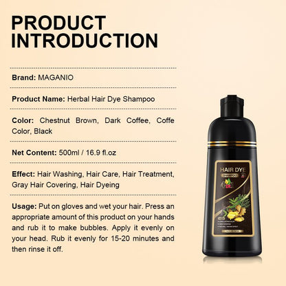 500ml Quick Organic Hair Color Shampoo - Dark Hair Dye with Plant Essence, Covers Gray (Black, Coffee, Deep Coffee)