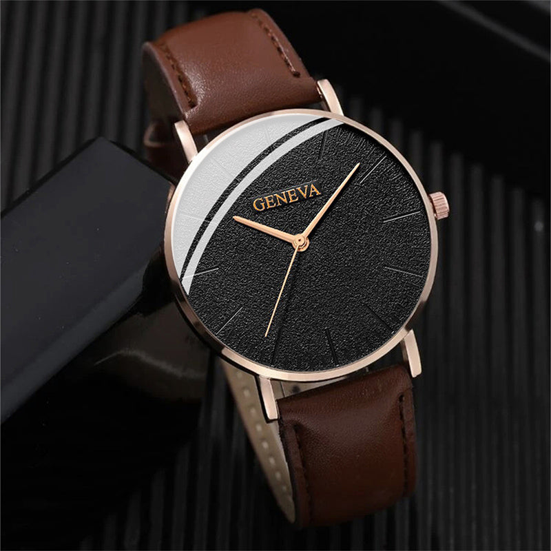 4PCS Set Fashion Mens Sports Watches Man Business Quartz Wristwatch Luxury Brown Leather Bracelet Men Casual Clock Watch
