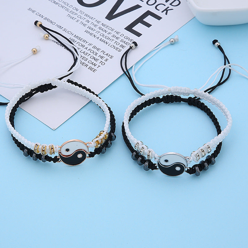 Hot selling new style stitching gossip ying yang couple bracelet hand woven tai chi bracelet ying yang jewellery Brand MM