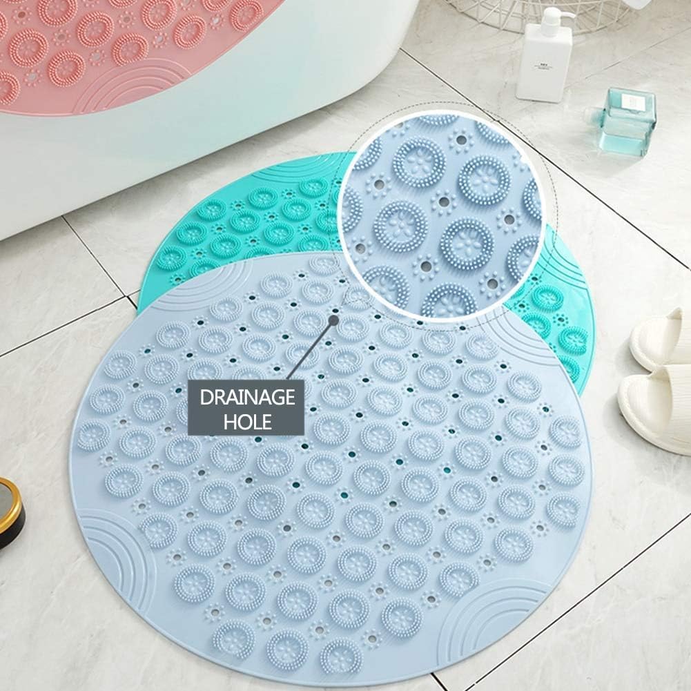 Shower Mat, Round Shower Stall Mat, PVC Bathtub Mat, Non Slip Bath Mat with Suction Cups and Drain Holes, Machine Washable for Bathroom Bathtub Swimming Pool