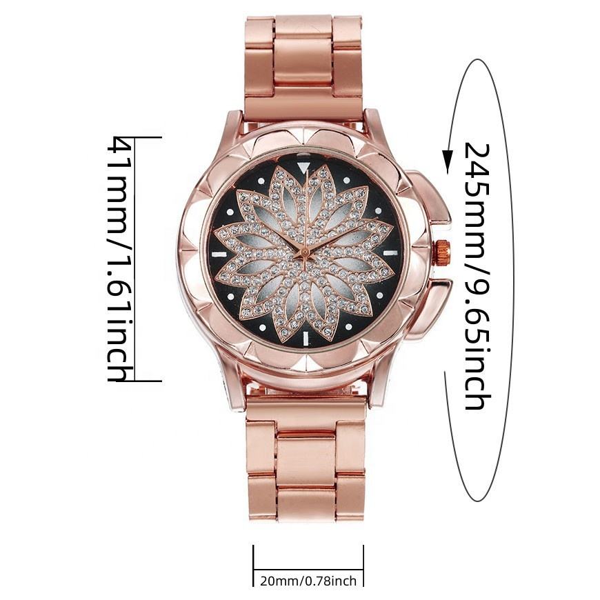 ZHJH Women's Watch Steel Strap Lotus Diamond Watch Luxury Business Watch Alloy Women's Watch Rose Gold Watch