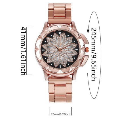 ZHJH Women's Watch Steel Strap Lotus Diamond Watch Luxury Business Watch Alloy Women's Watch Rose Gold Watch
