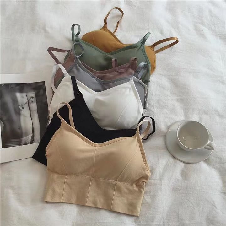 Women's Spaghetti Strap Sports Bras Quick-Dry Padded Wirefree Workout Crop Cute Tank Tops Camisole Yoga Fitness Running Gym