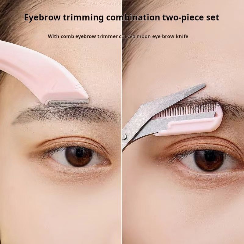 Beginner's Safe Eyebrow Trimmer New Eyebrow Trimmer Scissors Anti Scratch Bending Moon Eyebrow Scraper Set for Beginners