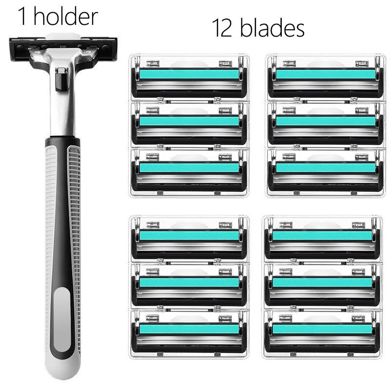 2-layer Blade Shaver for Men Reusable Safety Manual Razors 12 head universal Anti-Slip Handle Replacement Blades Shaving Bathing Travel factory price Kenya in stock12 blade heads for free
