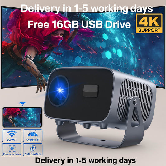 V100 Brand Projector, 4K Home ultra clear 3D projector With Android Built-in Software FHD 360° Projector Support Electronic Focus Automatic Keystone Correction Video Multi-Port For IOS HDTV