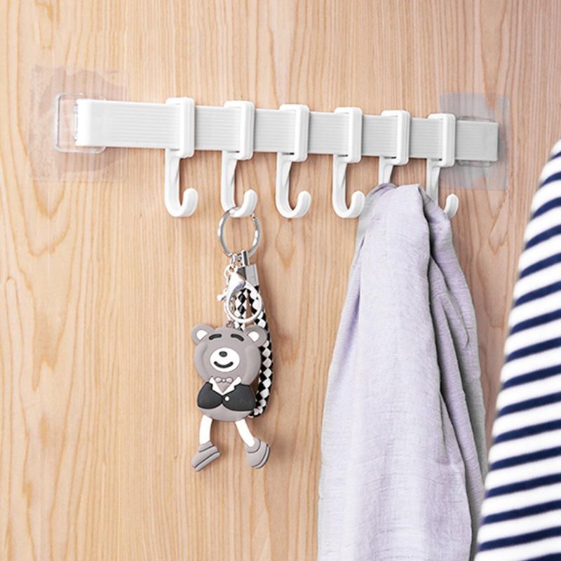 UPHUI 6 Hook Assembly Adhesive Hook Row Hook Towel Rack Kitchen Storage Rack Bathroom Wall Hanging Hook Multifunctional Key Hook