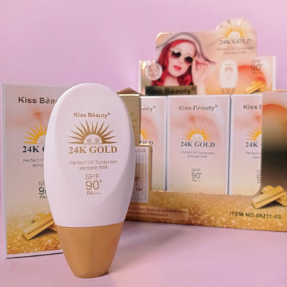 24k Gold perfect UV Sunscreen skincare milk SPF 90+ PA++ Sun Protection Cream - Kiss Beauty