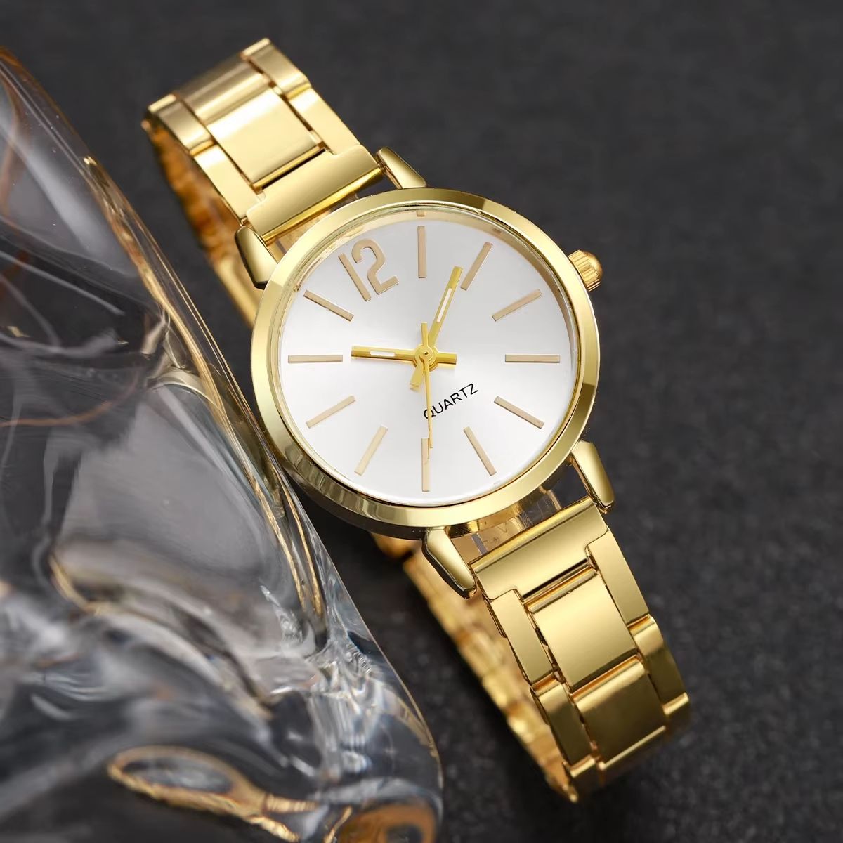 Ladies Fashion Simple Digital Alloy With Quartz Watch Bracelet 2pcs Set Luxury Women Simple Dial Ladies Watches