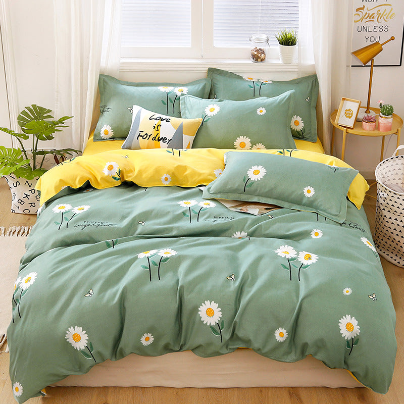 4PCS Bedding Set Daisy print 1PC Duvet Cover+1 PC Bed Sheet+2PCS Pillow Covers Aloe cotton (without duvet) Bedding sets & accessories