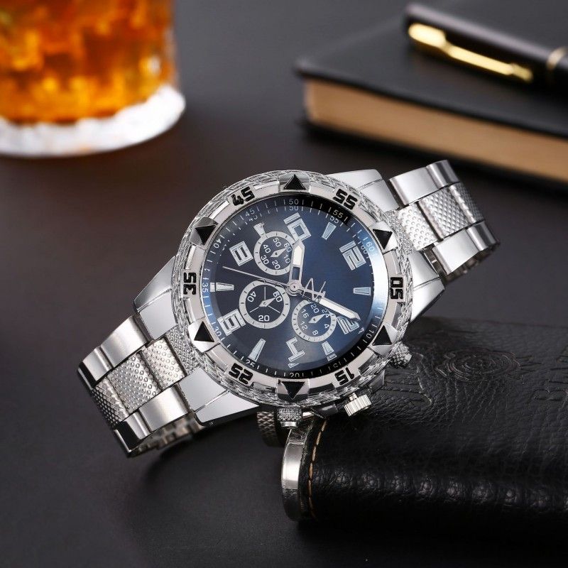 2Pcs/Set Watches Bracelet Set Large Dial Men's Fashion Watch Business Steel Strip Quartz Watch Bracelet
