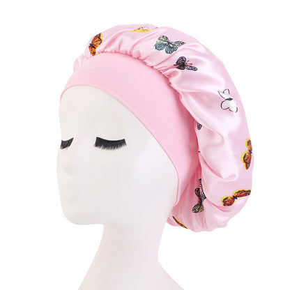 Pattern Satin Headscarf Hat Sleeping Bonnet Women Hair Wrap Elastic Band Cap For Brimmed Night Hat Bath Cap Extra Large Satin Silky Bonnet Sleep with Premium Elastic Band Headwear