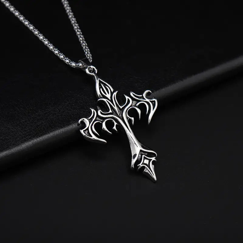 Stainless Steel Necklace Flame Vintage Men'S Pendant Necklace Accessories Alloy Personality Cross