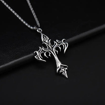 Stainless Steel Necklace Flame Vintage Men'S Pendant Necklace Accessories Alloy Personality Cross