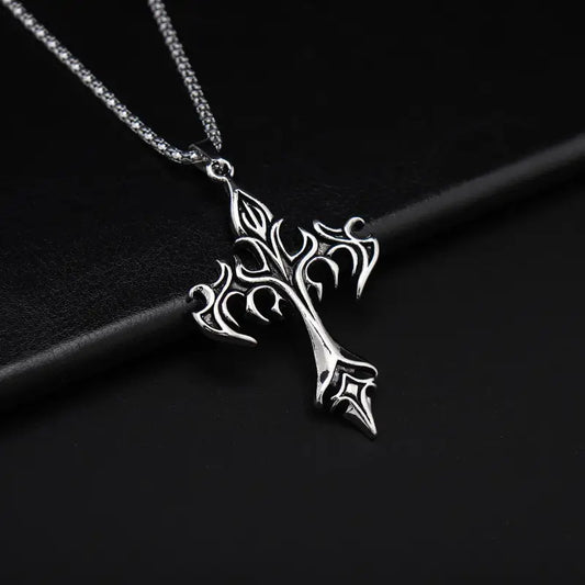Stainless Steel Necklace Flame Vintage Men'S Pendant Necklace Accessories Alloy Personality Cross