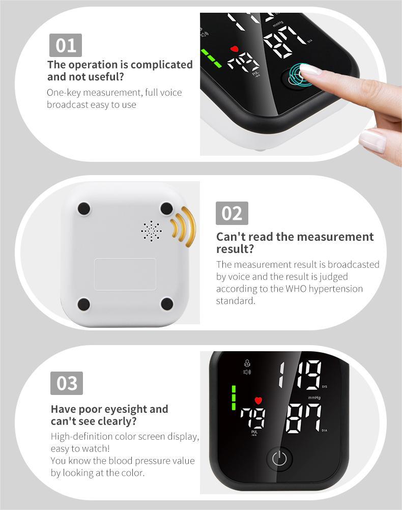 New Arrival Automatic Digital Upper Arm Blood Pressure Monitor Sphygmomanometer Tonometer Tensiometer Heart Rate Pulse Meter Intelligent Pressure BP Monitor 99*2 sets Memory for 2 Users