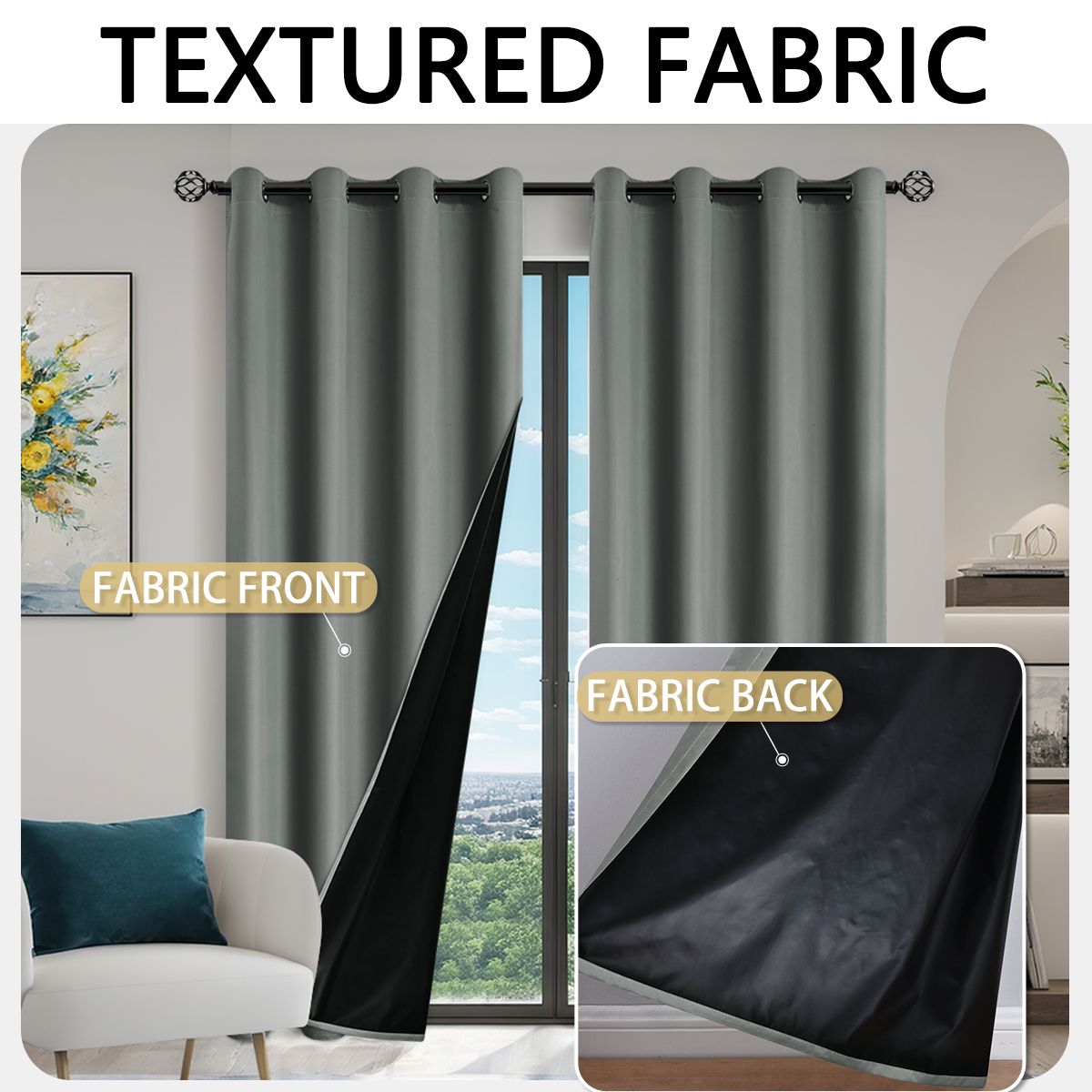 2PCS Solid Blackout Curtains With Coated Insulated Lining Curtains For Living Room Bedroom Home Decor Room Decoration