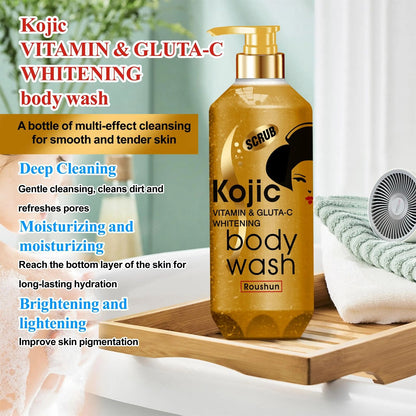 ROUSHUN Body Wash Kojic Vitamin C & GLUTA-C Whitening Body Wash Removes Acnes Clear Pimples Cleans and Hydrates Glow and Shine Kojic Scrub Shower Cream 1000 ml Body Washe