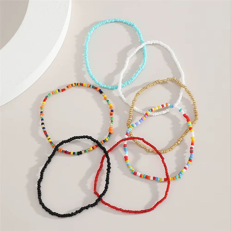 7 Pcs/Set Fashion Accessories Bracelets Bohemian Multicolor Beaded Chain Anklet Bracelet Set for Female Elastic Ankle Bracelet On The Leg Foot Beach Jewelry Bracelet Jewelry Sets